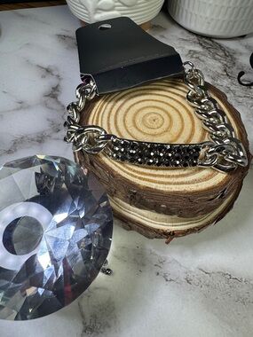 paparazzi Silver and Black Crystal Chain Bracelet